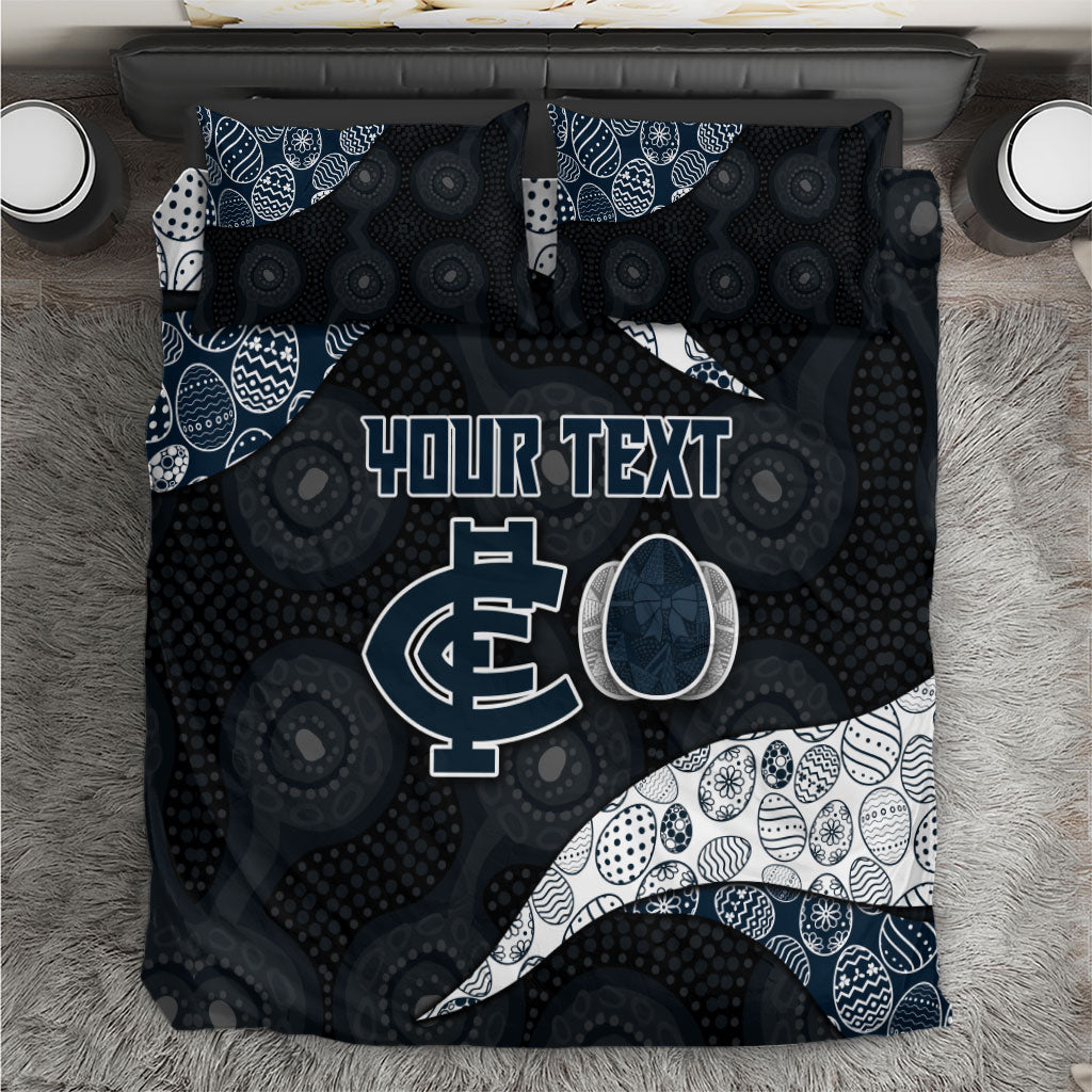 Personalized Carlton Football Bedding Set Easter Egg Pattern Navy Monochrome Tribal Dot Style