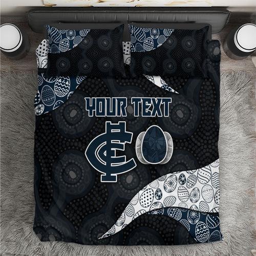 Personalized Carlton Football Bedding Set Easter Egg Pattern Navy Monochrome Tribal Dot Style