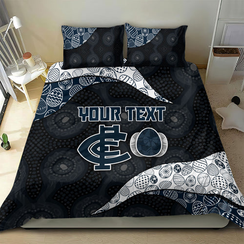 Personalized Carlton Football Bedding Set Easter Egg Pattern Navy Monochrome Tribal Dot Style