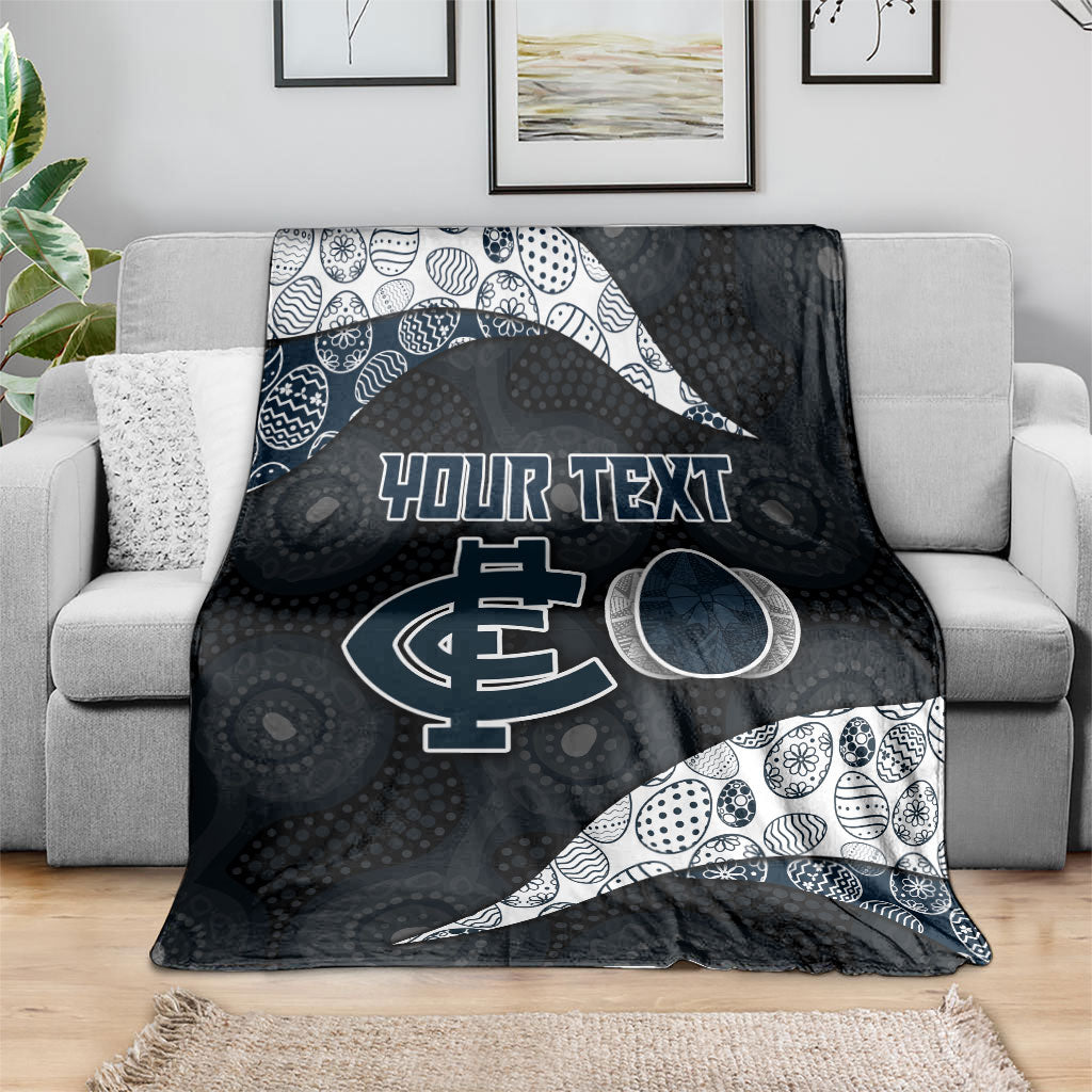 Personalized Carlton Football Blanket Easter Egg Pattern Navy Monochrome Tribal Dot Style