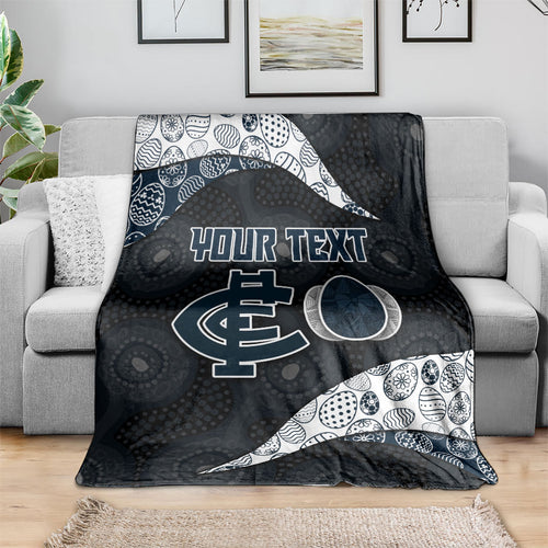 Personalized Carlton Football Blanket Easter Egg Pattern Navy Monochrome Tribal Dot Style