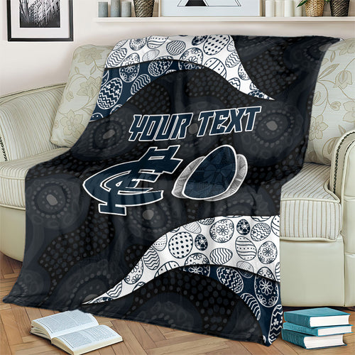 Personalized Carlton Football Blanket Easter Egg Pattern Navy Monochrome Tribal Dot Style