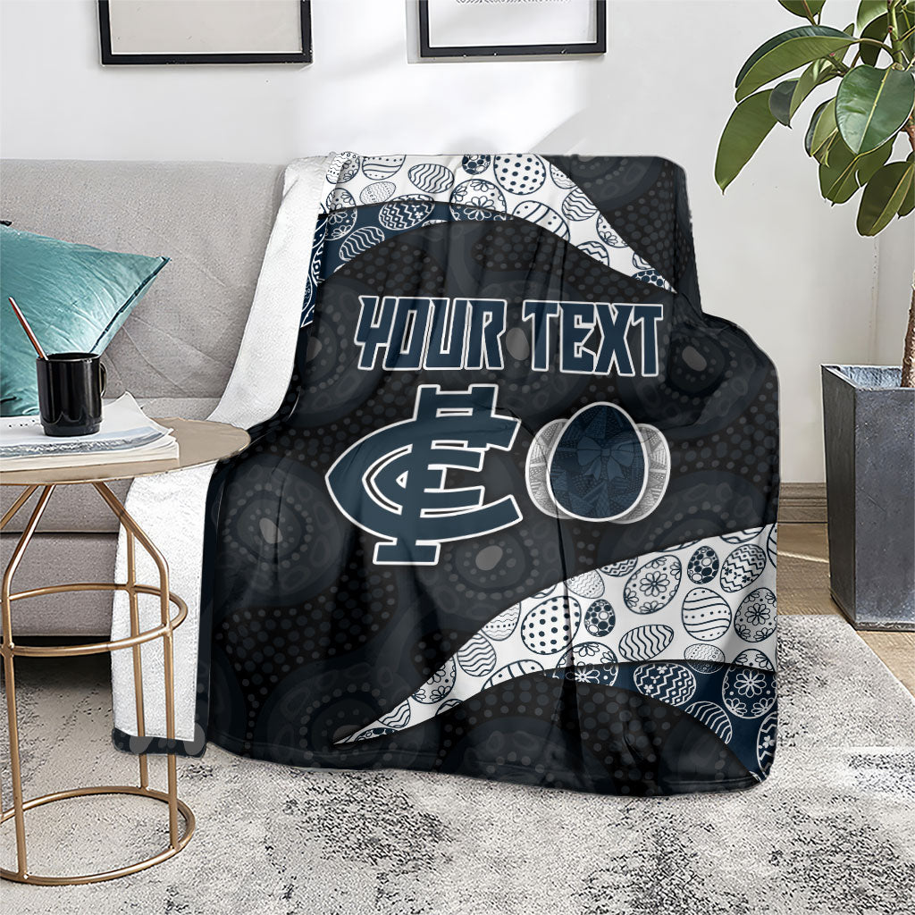 Personalized Carlton Football Blanket Easter Egg Pattern Navy Monochrome Tribal Dot Style