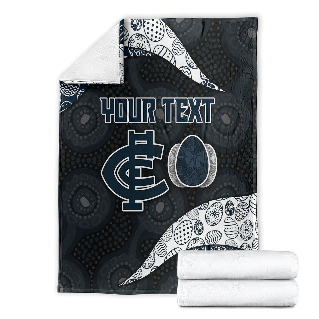 Personalized Carlton Football Blanket Easter Egg Pattern Navy Monochrome Tribal Dot Style