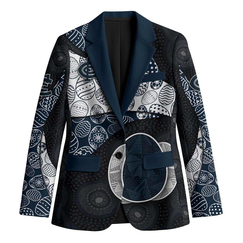 Personalized Carlton Football Blazer Easter Egg Pattern Navy Monochrome Tribal Dot Style