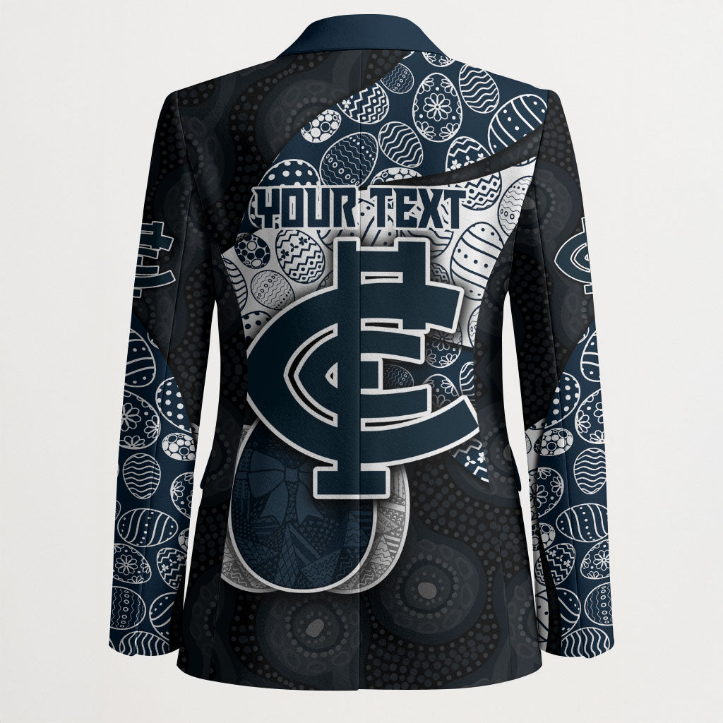 Personalized Carlton Football Blazer Easter Egg Pattern Navy Monochrome Tribal Dot Style