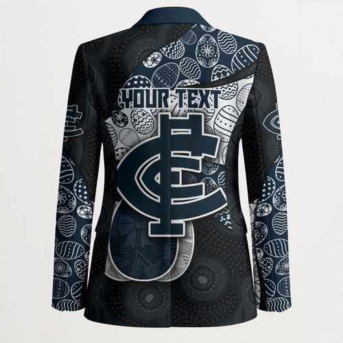 Personalized Carlton Football Blazer Easter Egg Pattern Navy Monochrome Tribal Dot Style