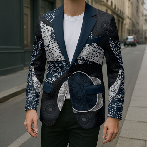 Personalized Carlton Football Blazer Easter Egg Pattern Navy Monochrome Tribal Dot Style