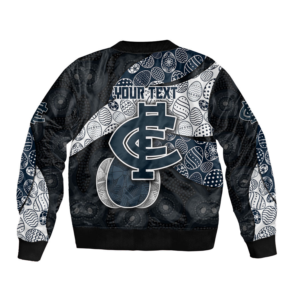 Personalized Carlton Football Bomber Jacket Easter Egg Pattern Navy Monochrome Tribal Dot Style