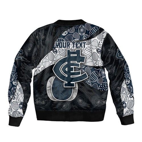 Personalized Carlton Football Bomber Jacket Easter Egg Pattern Navy Monochrome Tribal Dot Style