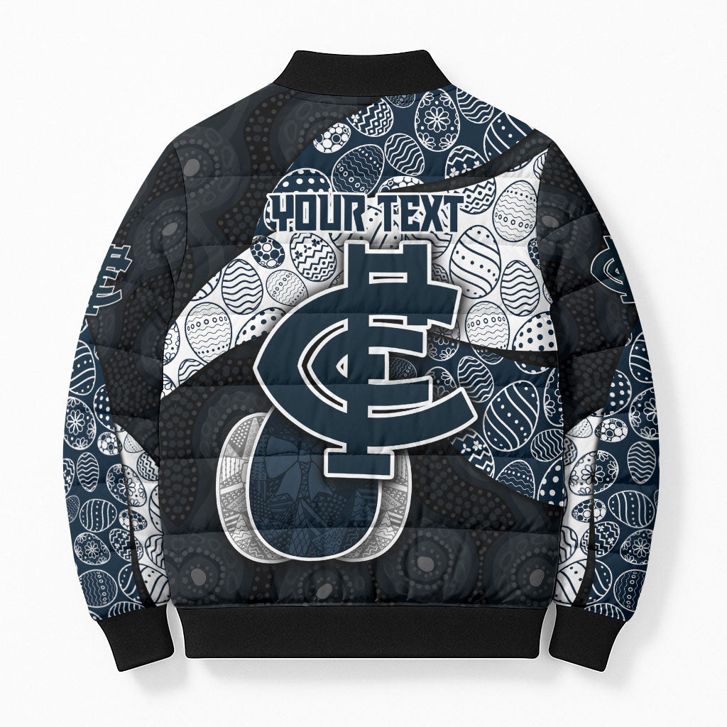 Personalized Carlton Football Bomber Puffer Jacket Easter Egg Pattern Navy Monochrome Tribal Dot Style