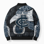 Personalized Carlton Football Bomber Puffer Jacket Easter Egg Pattern Navy Monochrome Tribal Dot Style