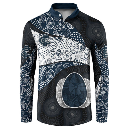 Personalized Carlton Football Button Sweatshirt Easter Egg Pattern Navy Monochrome Tribal Dot Style