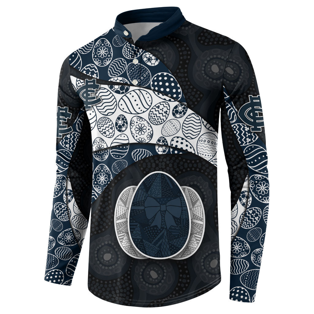 Personalized Carlton Football Button Sweatshirt Easter Egg Pattern Navy Monochrome Tribal Dot Style