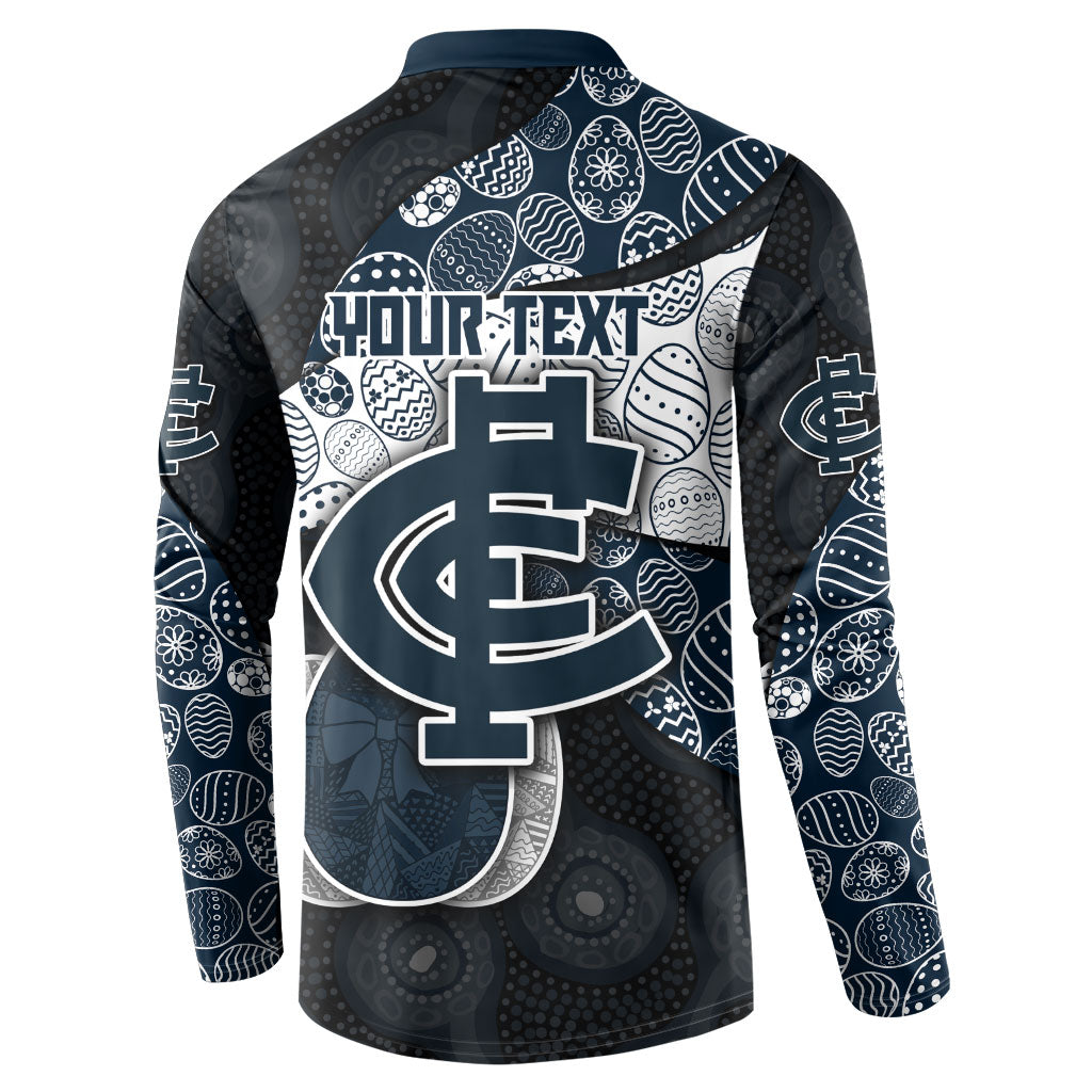 Personalized Carlton Football Button Sweatshirt Easter Egg Pattern Navy Monochrome Tribal Dot Style