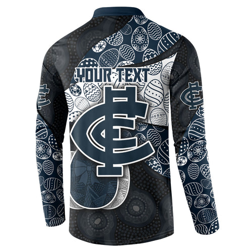 Personalized Carlton Football Button Sweatshirt Easter Egg Pattern Navy Monochrome Tribal Dot Style