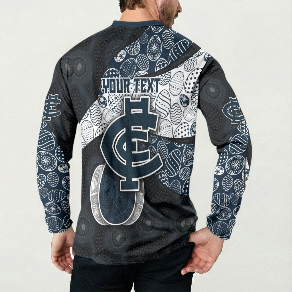 Personalized Carlton Football Button Sweatshirt Easter Egg Pattern Navy Monochrome Tribal Dot Style