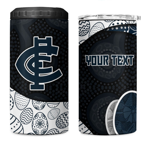 Personalized Carlton Football 4 in 1 Can Cooler Tumbler Easter Egg Pattern Navy Monochrome Tribal Dot Style