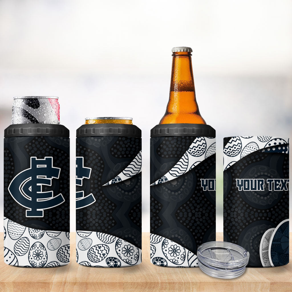 Personalized Carlton Football 4 in 1 Can Cooler Tumbler Easter Egg Pattern Navy Monochrome Tribal Dot Style