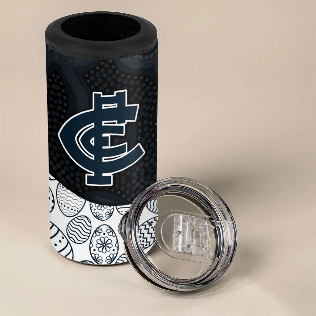 Personalized Carlton Football 4 in 1 Can Cooler Tumbler Easter Egg Pattern Navy Monochrome Tribal Dot Style