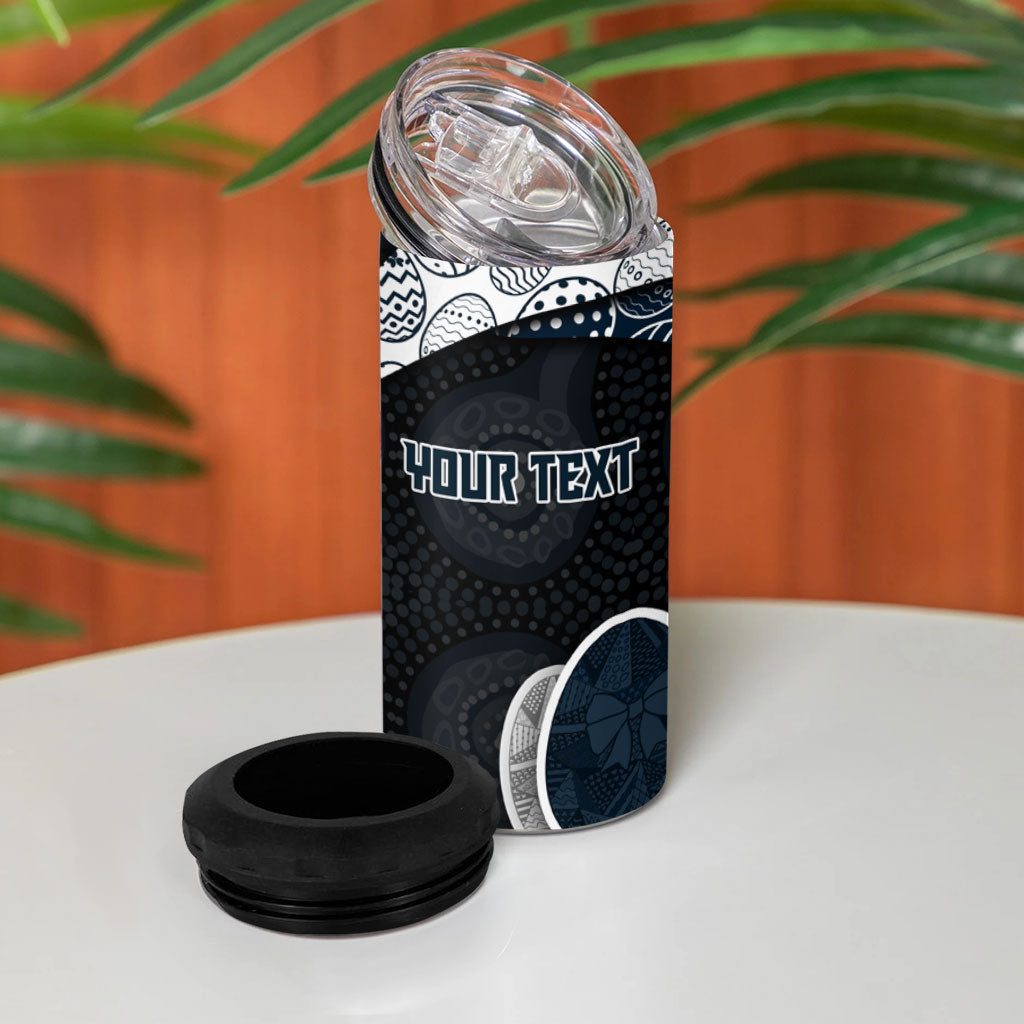 Personalized Carlton Football 4 in 1 Can Cooler Tumbler Easter Egg Pattern Navy Monochrome Tribal Dot Style