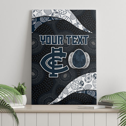 Personalized Carlton Football Canvas Wall Art Easter Egg Pattern Navy Monochrome Tribal Dot Style