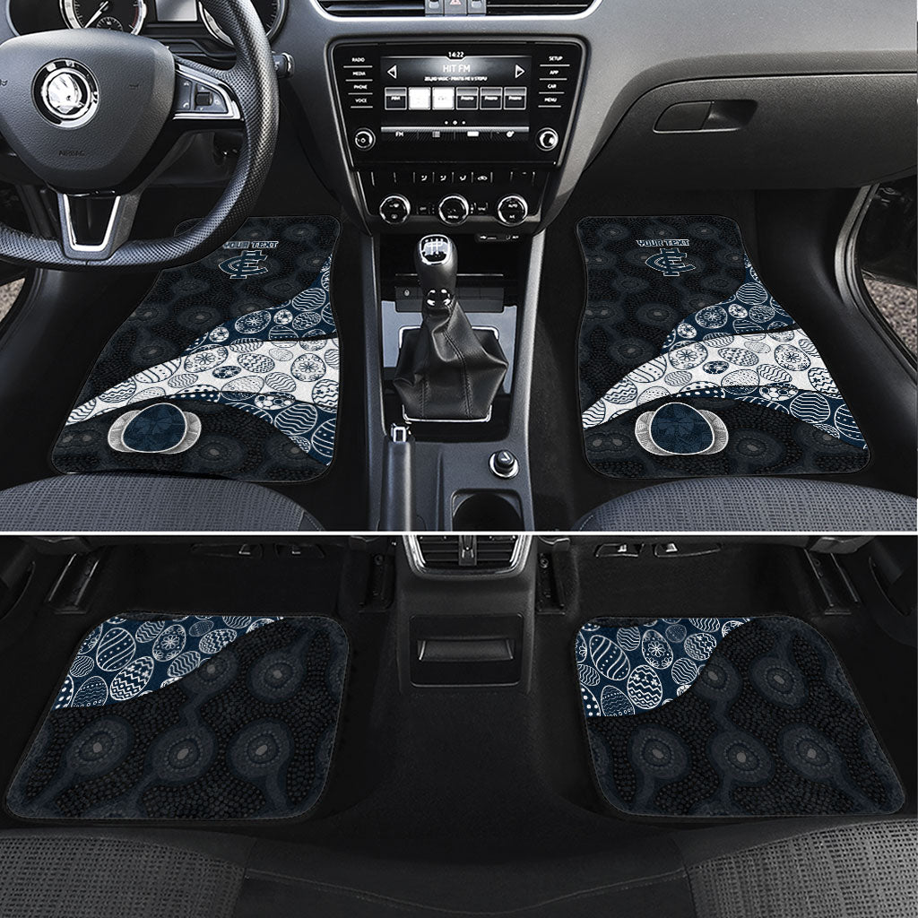 Personalized Carlton Football Car Mats Easter Egg Pattern Navy Monochrome Tribal Dot Style