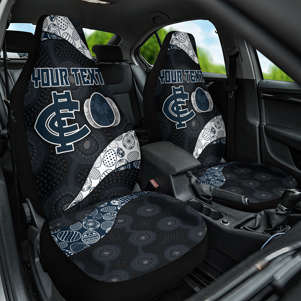Personalized Carlton Football Car Seat Cover Easter Egg Pattern Navy Monochrome Tribal Dot Style