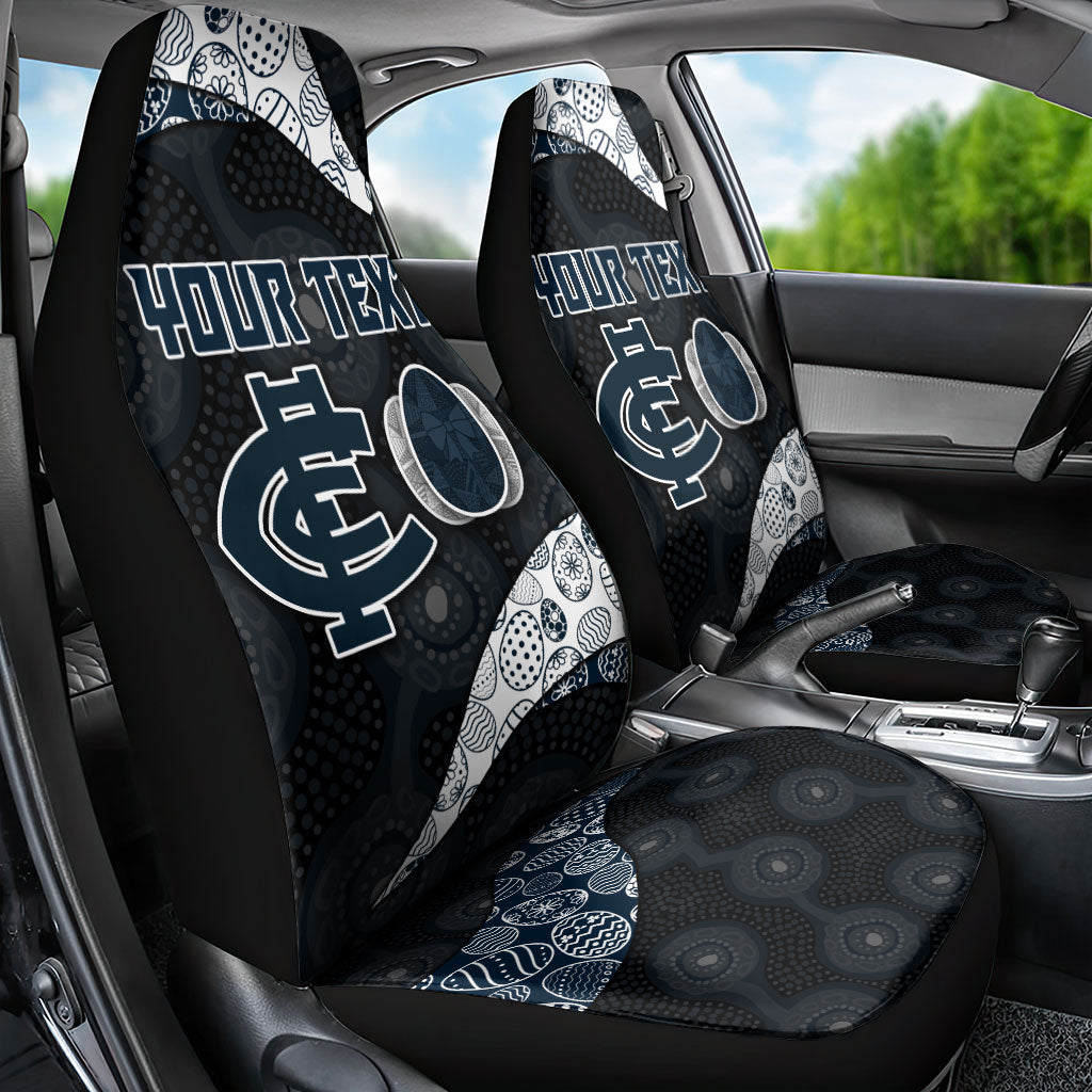 Personalized Carlton Football Car Seat Cover Easter Egg Pattern Navy Monochrome Tribal Dot Style