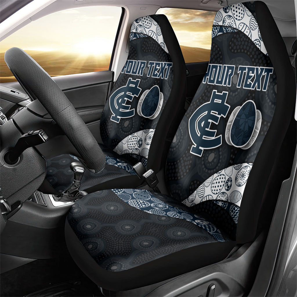 Personalized Carlton Football Car Seat Cover Easter Egg Pattern Navy Monochrome Tribal Dot Style
