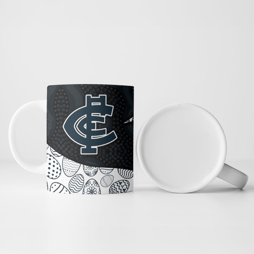 Personalized Carlton Football Ceramic Mug Easter Egg Pattern Navy Monochrome Tribal Dot Style