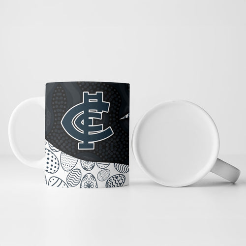 Personalized Carlton Football Ceramic Mug Easter Egg Pattern Navy Monochrome Tribal Dot Style