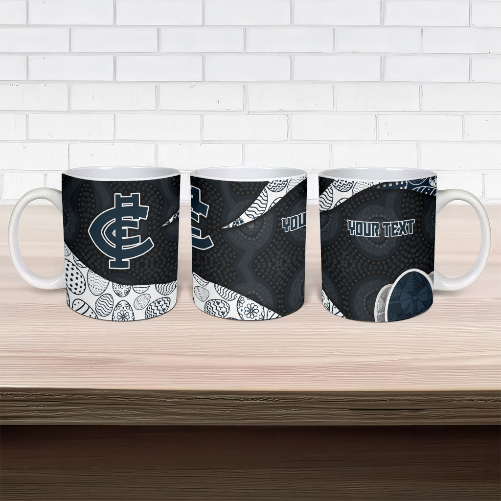 Personalized Carlton Football Ceramic Mug Easter Egg Pattern Navy Monochrome Tribal Dot Style