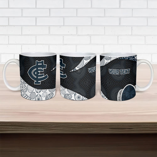 Personalized Carlton Football Ceramic Mug Easter Egg Pattern Navy Monochrome Tribal Dot Style