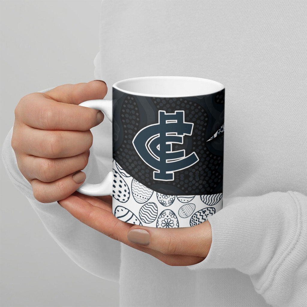 Personalized Carlton Football Ceramic Mug Easter Egg Pattern Navy Monochrome Tribal Dot Style