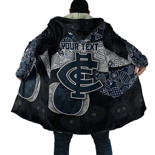 Personalized Carlton Football Cloak Easter Egg Pattern Navy Monochrome Tribal Dot Style