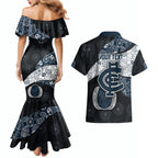 Personalized Carlton Football Couples Matching Mermaid Dress and Hawaiian Shirt Easter Egg Pattern Navy Monochrome Tribal Dot Style