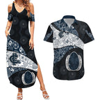 Personalized Carlton Football Couples Matching Summer Maxi Dress and Hawaiian Shirt Easter Egg Pattern Navy Monochrome Tribal Dot Style