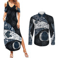 Personalized Carlton Football Couples Matching Summer Maxi Dress and Long Sleeve Button Shirt Easter Egg Pattern Navy Monochrome Tribal Dot Style