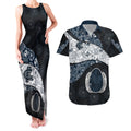 Personalized Carlton Football Couples Matching Tank Maxi Dress and Hawaiian Shirt Easter Egg Pattern Navy Monochrome Tribal Dot Style
