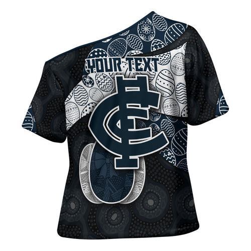 Personalized Carlton Football Cross Shoulder Shirt Easter Egg Pattern Navy Monochrome Tribal Dot Style