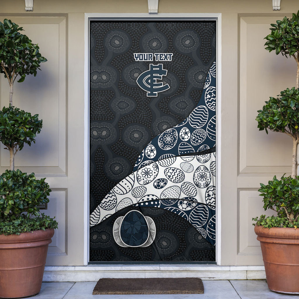 Personalized Carlton Football Door Cover Easter Egg Pattern Navy Monochrome Tribal Dot Style