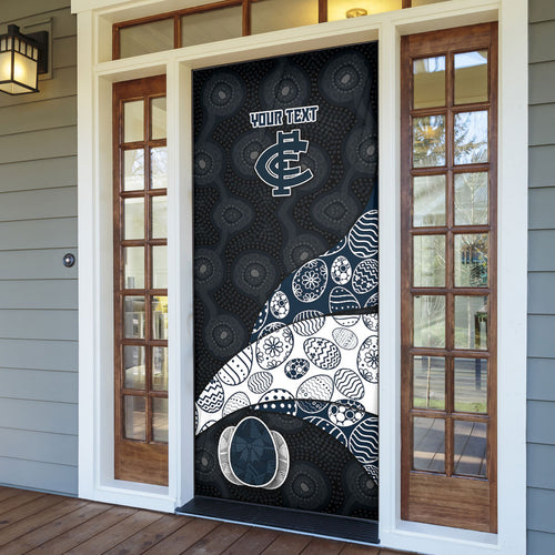 Personalized Carlton Football Door Cover Easter Egg Pattern Navy Monochrome Tribal Dot Style