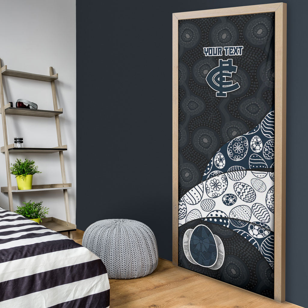 Personalized Carlton Football Door Cover Easter Egg Pattern Navy Monochrome Tribal Dot Style