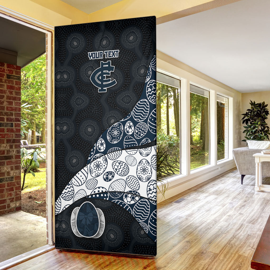 Personalized Carlton Football Door Cover Easter Egg Pattern Navy Monochrome Tribal Dot Style