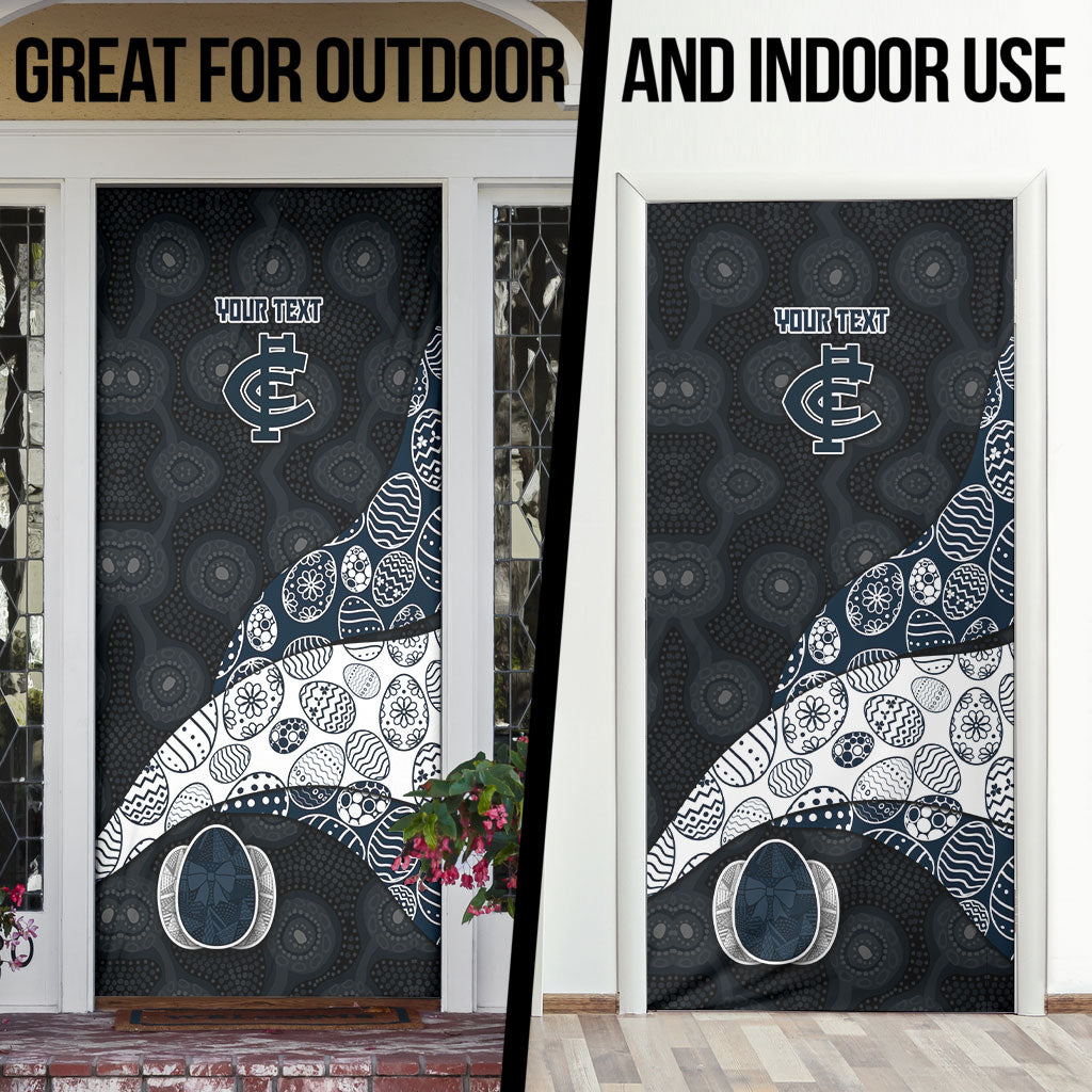 Personalized Carlton Football Door Cover Easter Egg Pattern Navy Monochrome Tribal Dot Style
