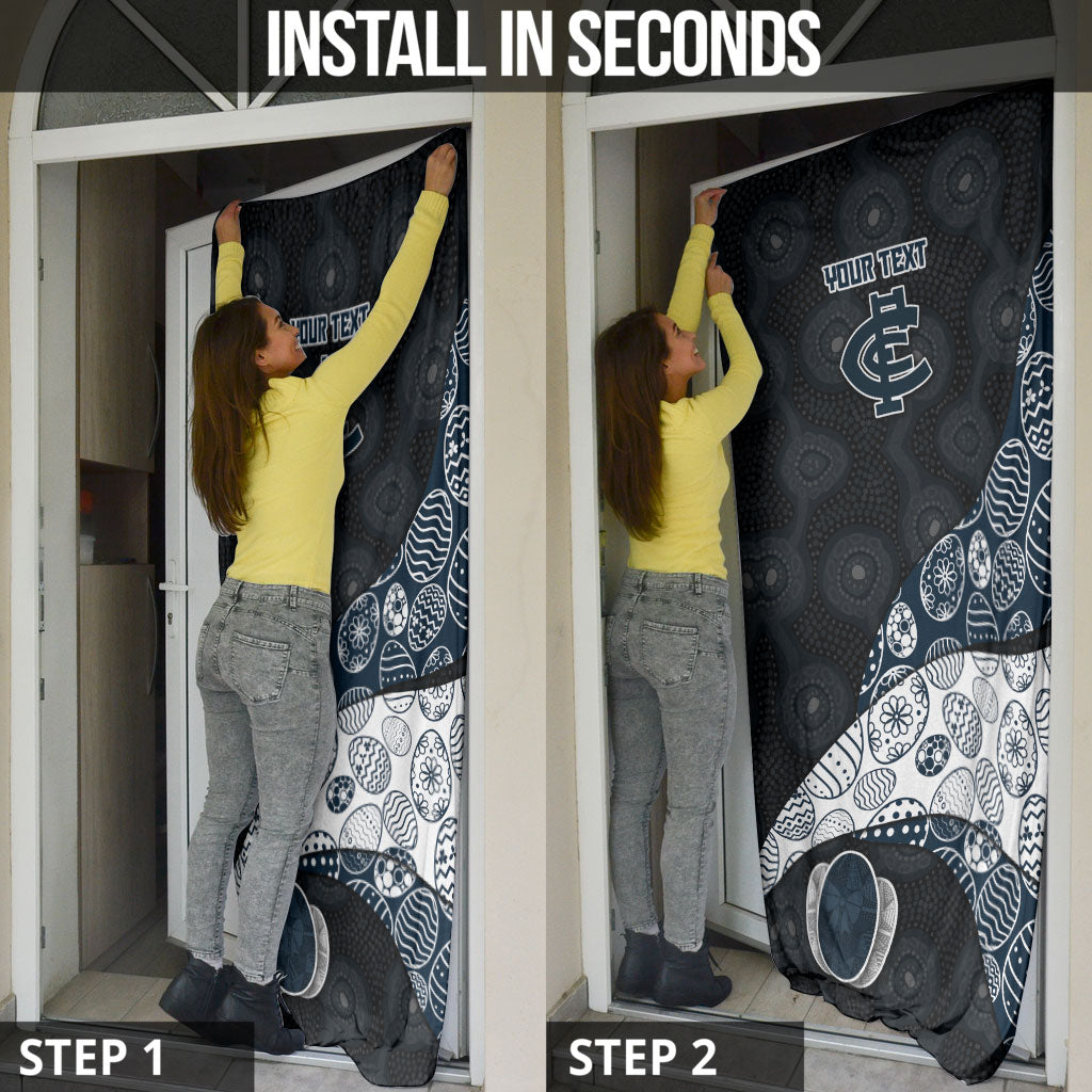 Personalized Carlton Football Door Cover Easter Egg Pattern Navy Monochrome Tribal Dot Style