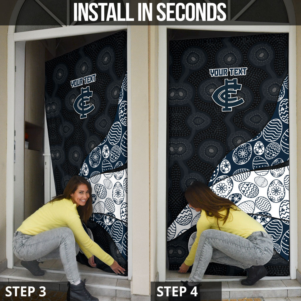 Personalized Carlton Football Door Cover Easter Egg Pattern Navy Monochrome Tribal Dot Style