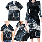 Personalized Carlton Football Family Matching Long Sleeve Bodycon Dress and Hawaiian Shirt Easter Egg Pattern Navy Monochrome Tribal Dot Style