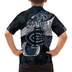 Personalized Carlton Football Family Matching Long Sleeve Bodycon Dress and Hawaiian Shirt Easter Egg Pattern Navy Monochrome Tribal Dot Style